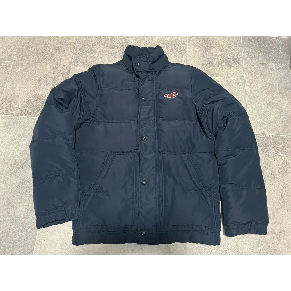 Hollister Men's Puffer Jacket Black Size L Zip Up Winter Coat